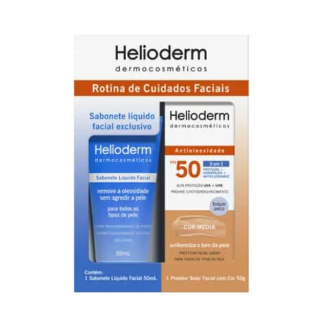 Kit Rotina de Cuidados Faciais Protetor Solar Facial + Sabonete Líquido Facial Helioderm