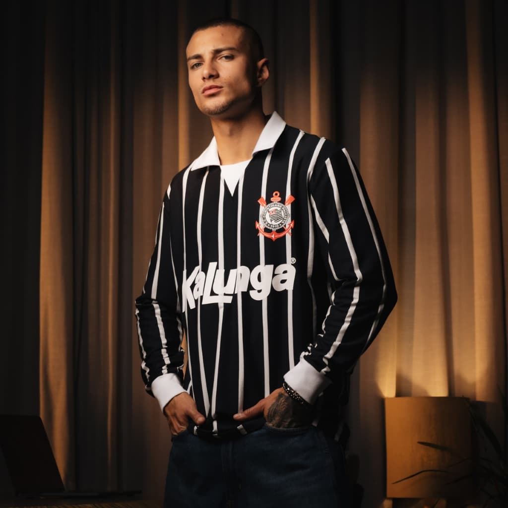 Camisa Corinthians Retrô 1990 Kalunga Manga Longa Masculina Oficial