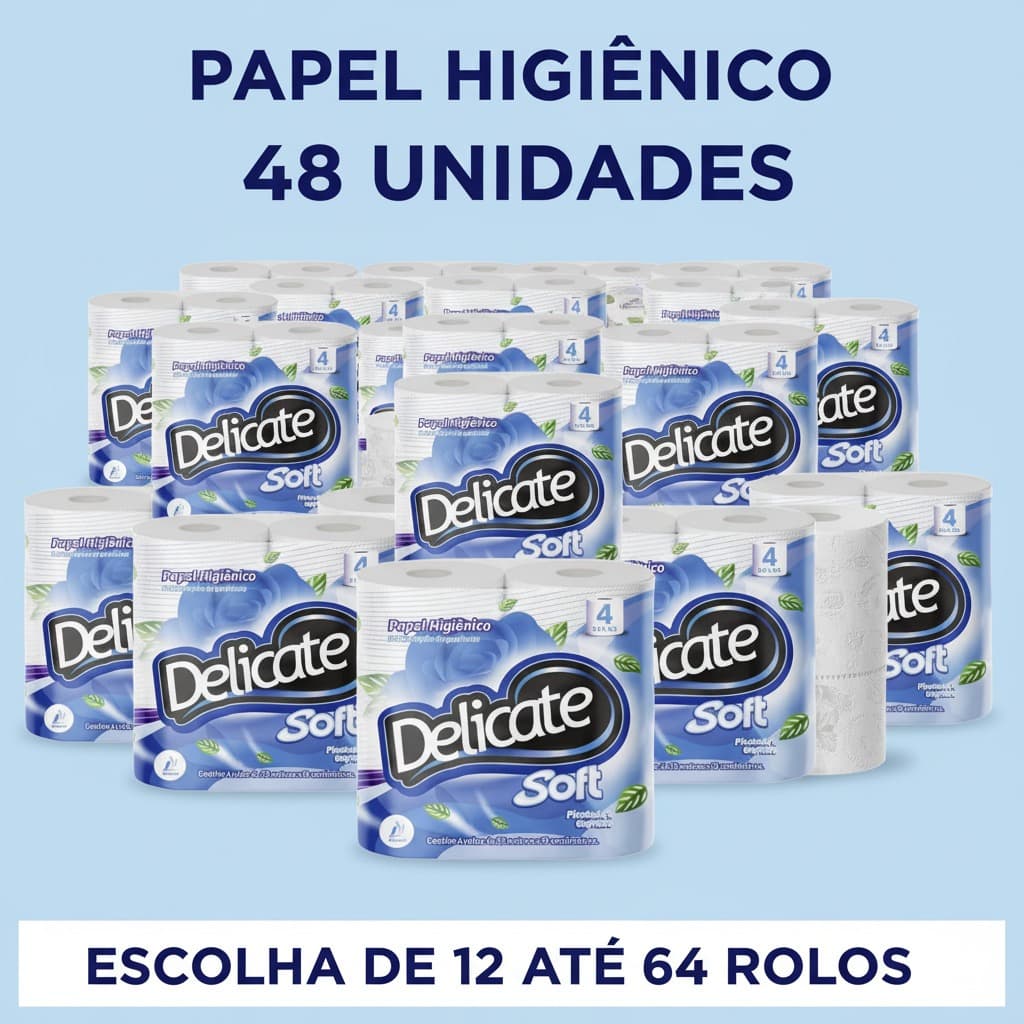 Papel Higiênico Até 48 Rolos Delicate Soft 30 Metros -Macio e Resistente - Sustentável- Full