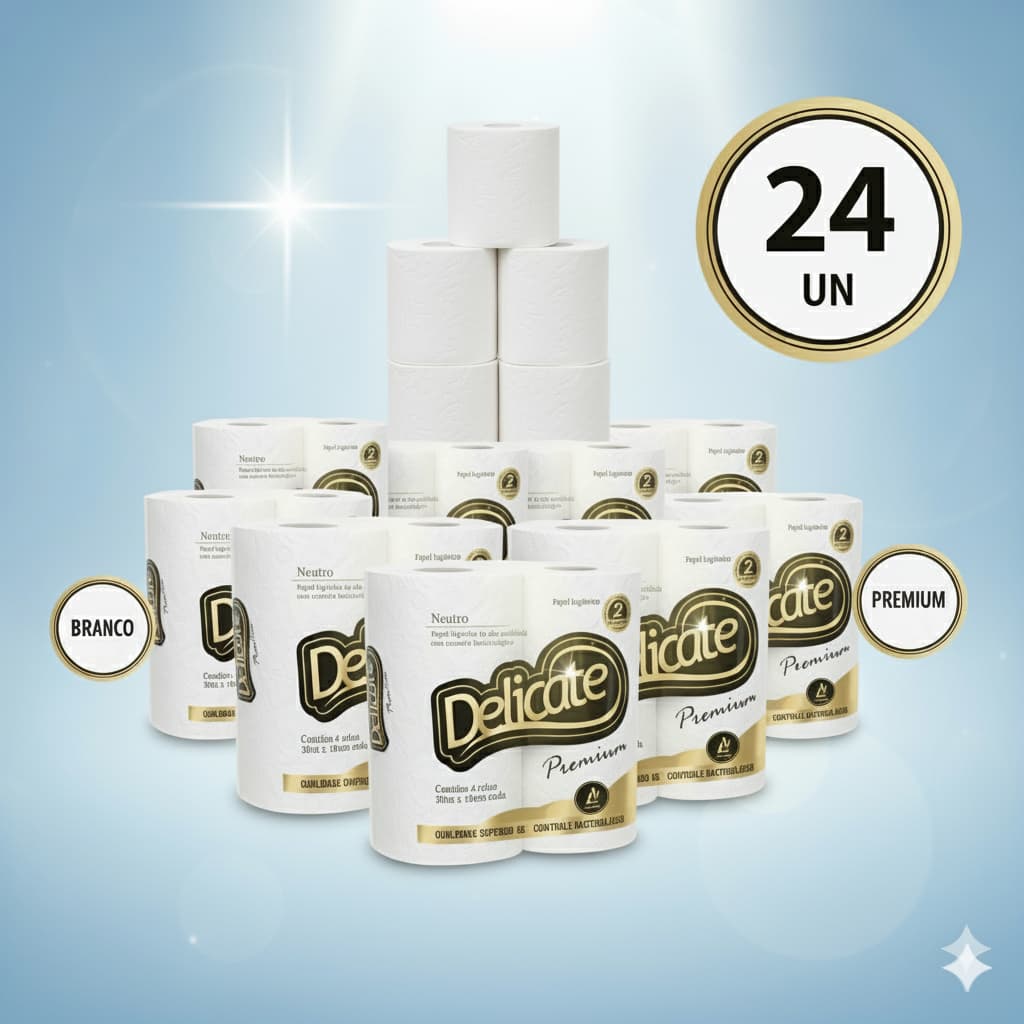 Kit 24 Rolos Papel Higiênico Folha Dupla Delicate Premium 30m - Macio e Absorvente - Alta Qualidade