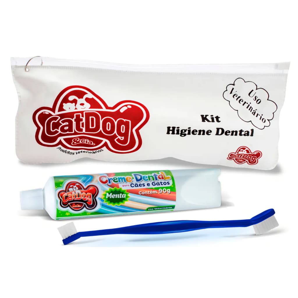 CatDog - Kit Higiene Bucal para Cães e Gatos - Creme Dental 90g + Dedeira + Bolsinha