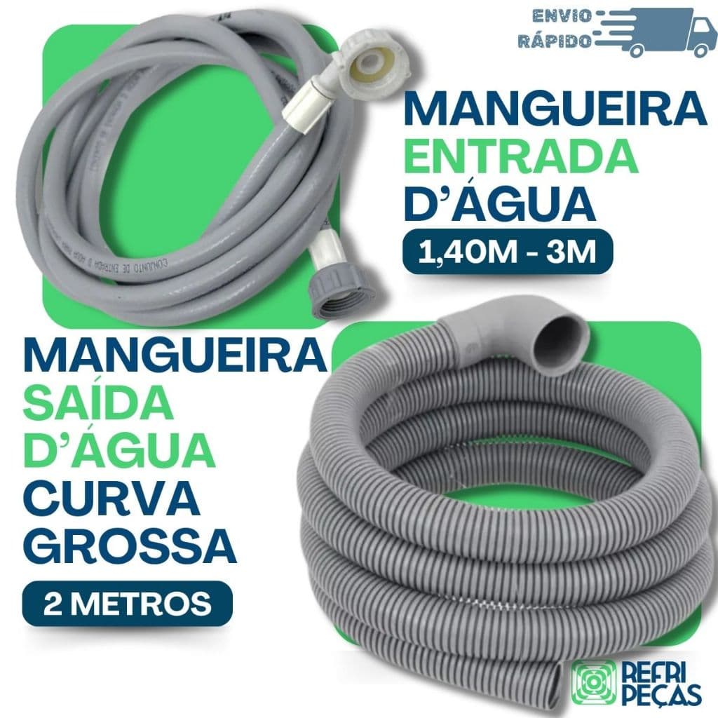 KIT MANGUEIRA DE ENTRADA E SAÍDA D'ÁGUA UNIVERSAL LAVADORA MÁQUINA DE LAVAR GROSSA 1,40M 1,20M 2M 3M