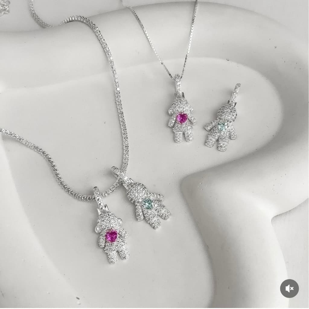 Colar Filhos Pingente Menino/Menina com Pedras Feminino Prata 925