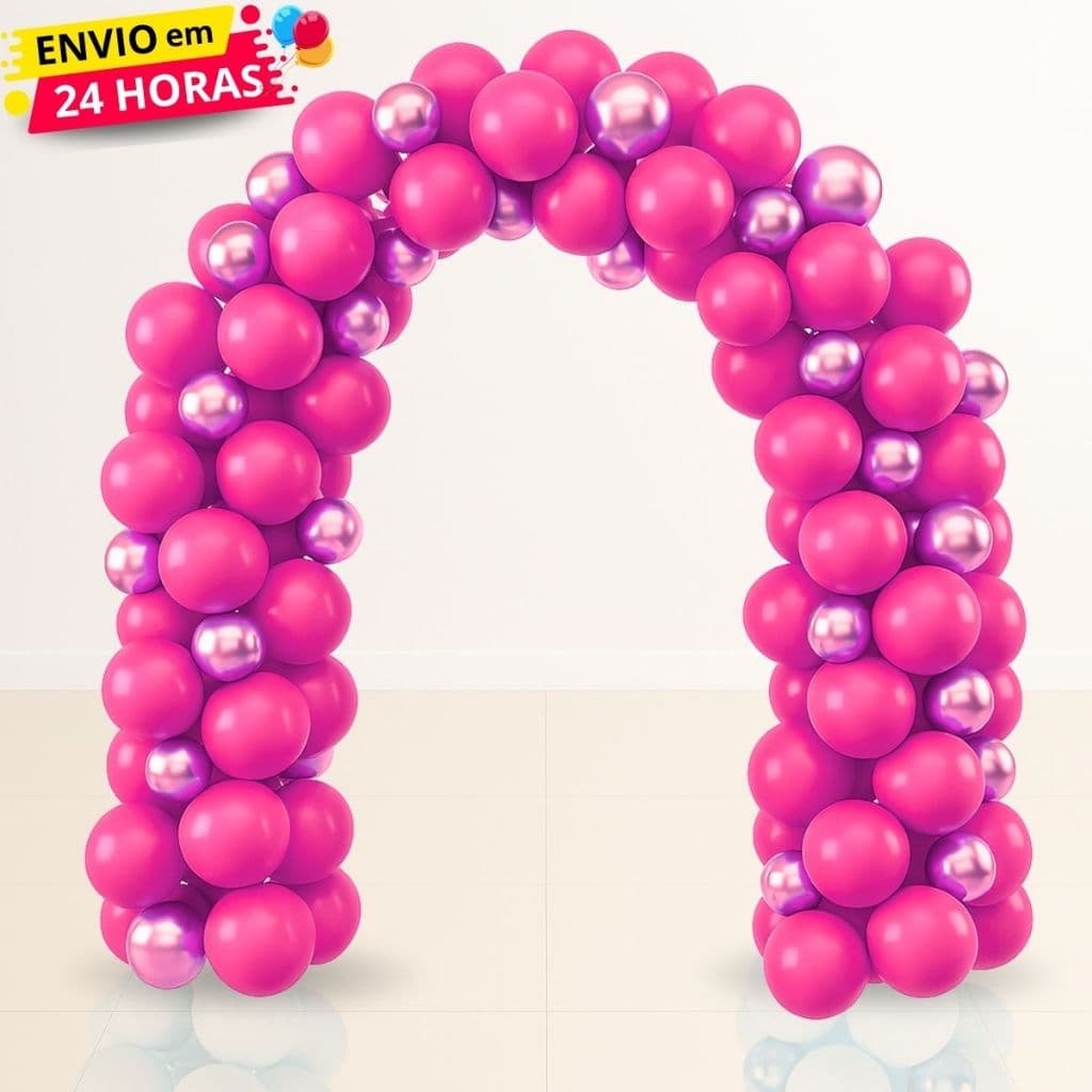 Kit 75 Balões Latex e Cromado - Pink e Rosa Cromado Decoração Aniversário Festas e Eventos