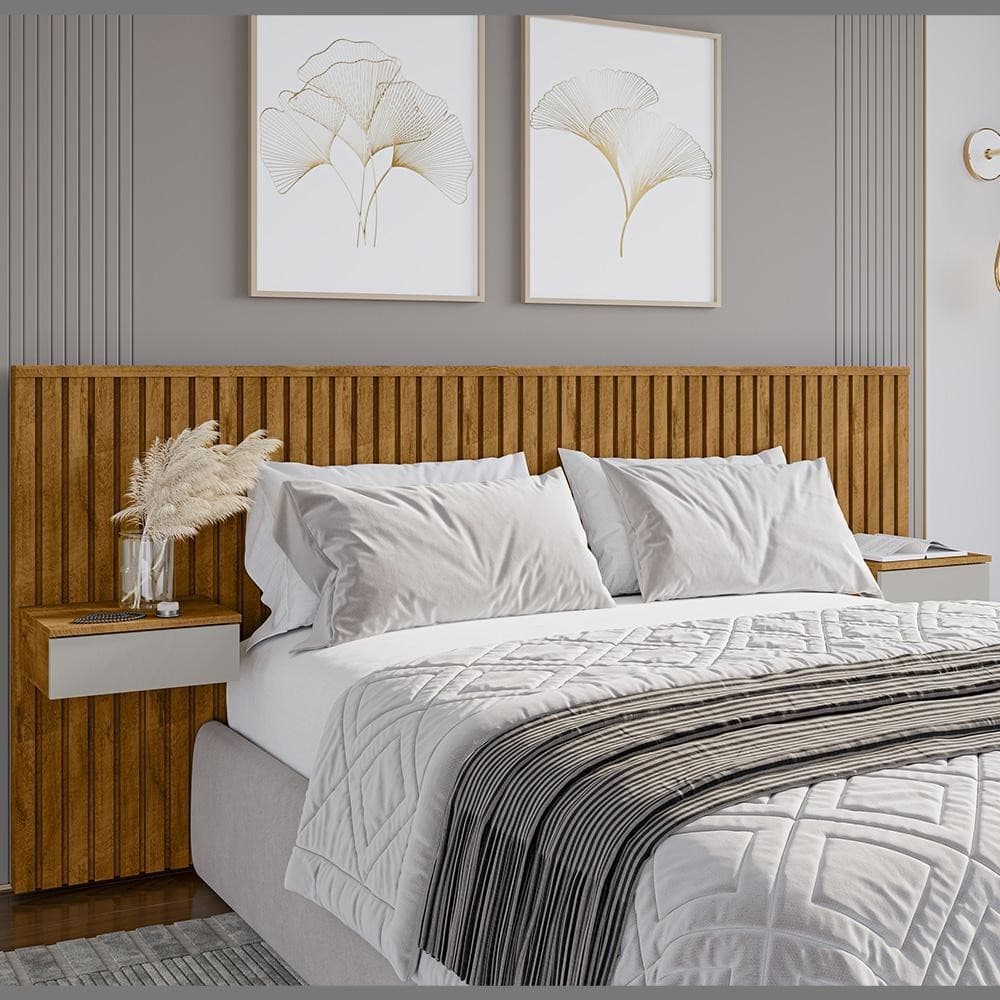 Kit Com Ate 20 Placas de Cabeceira em MDF Ripado Premium Para Cama de Casal King Autoculante