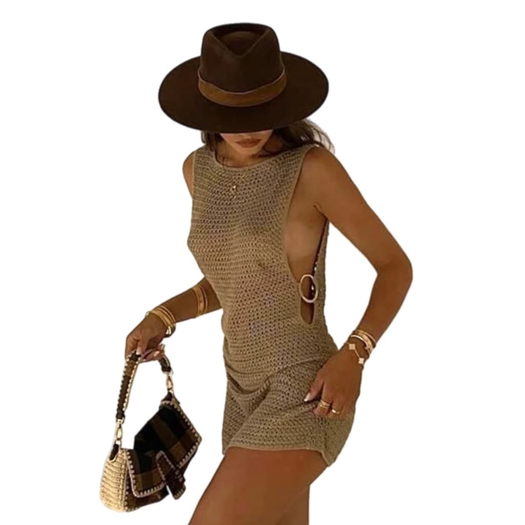 Saída de Praia e Piscina Vestido Tricot com Argolas Novidade Ano Novo Verão 2026