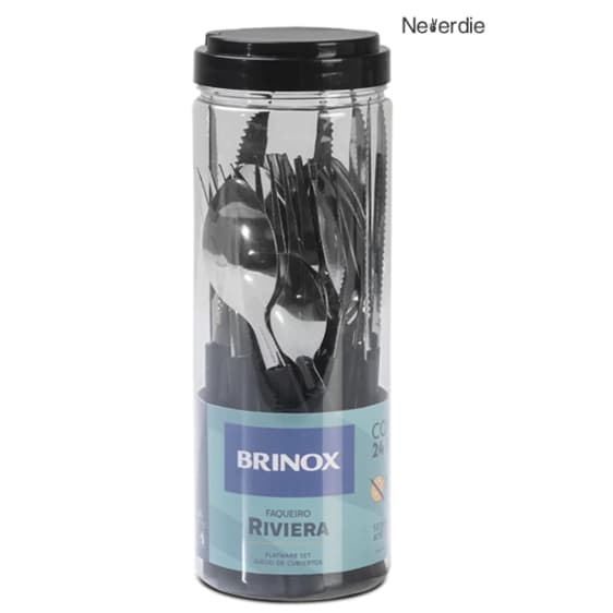 Faqueiro enlatado Talheres 24 Peças com Lâminas em Aço Inox e Cabos de Polipropileno