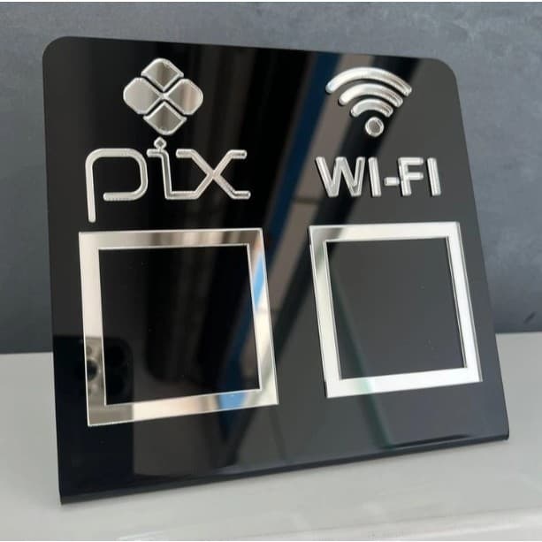 Placa Pix Display Acrílico Mesa Balcão Pix e Wifi Expositor Qr Code