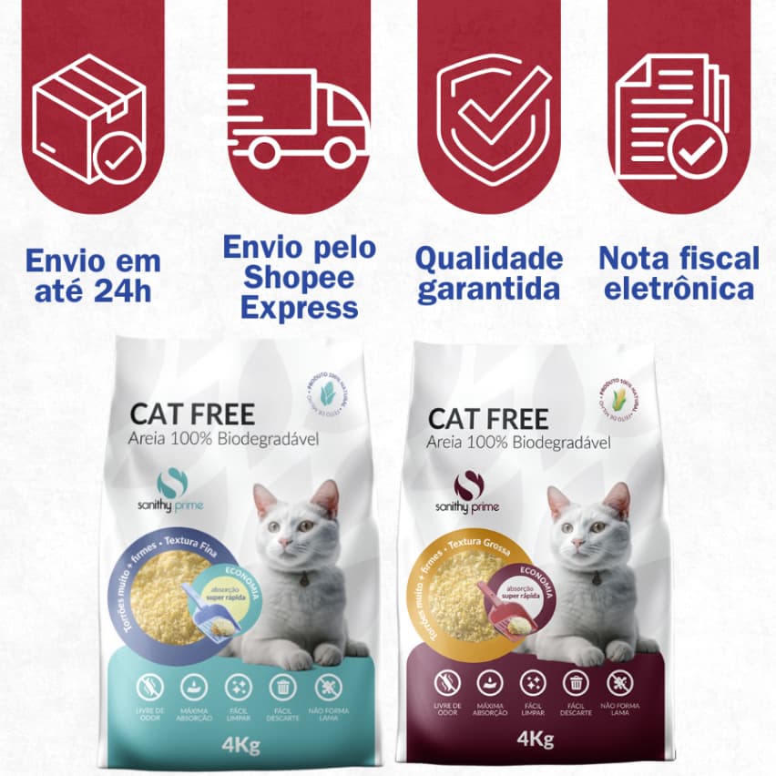 Areia Higiênica para Gatos Cat Free  100% Biodegradavel