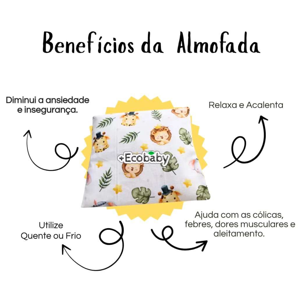Almofada anti-cólica de Sementes térmica compressa  para bebê com ervas aromatizantes e minerais.