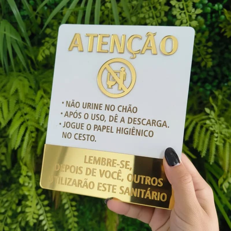 Placa de Sinalização interna Regras de Banheiro 14x18 cm