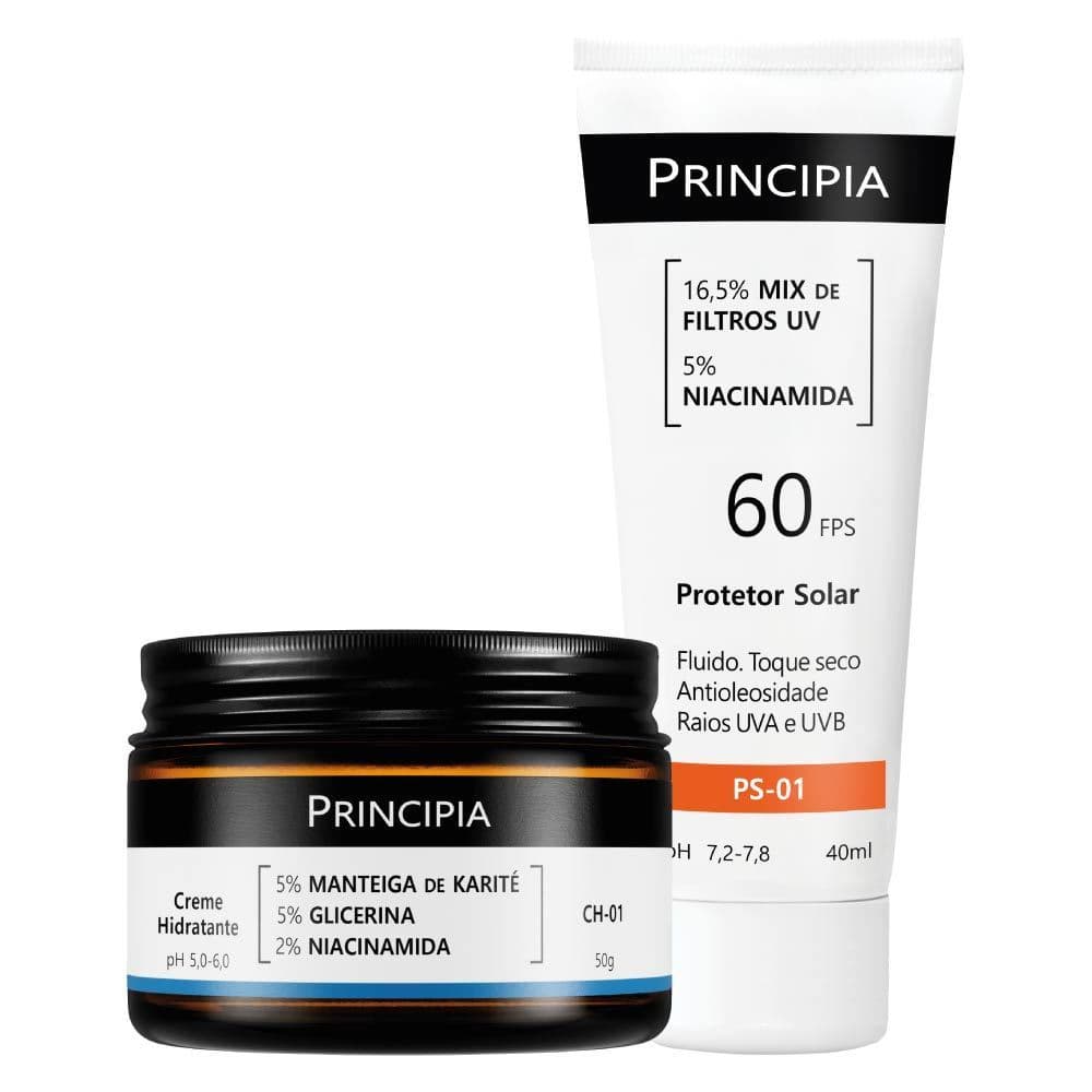 Principia Kit Dupla Diária Todo Tipo de Pele c/ Protetor Solar Facial PS-01 FPS 60 + Creme Hidratante CH-01