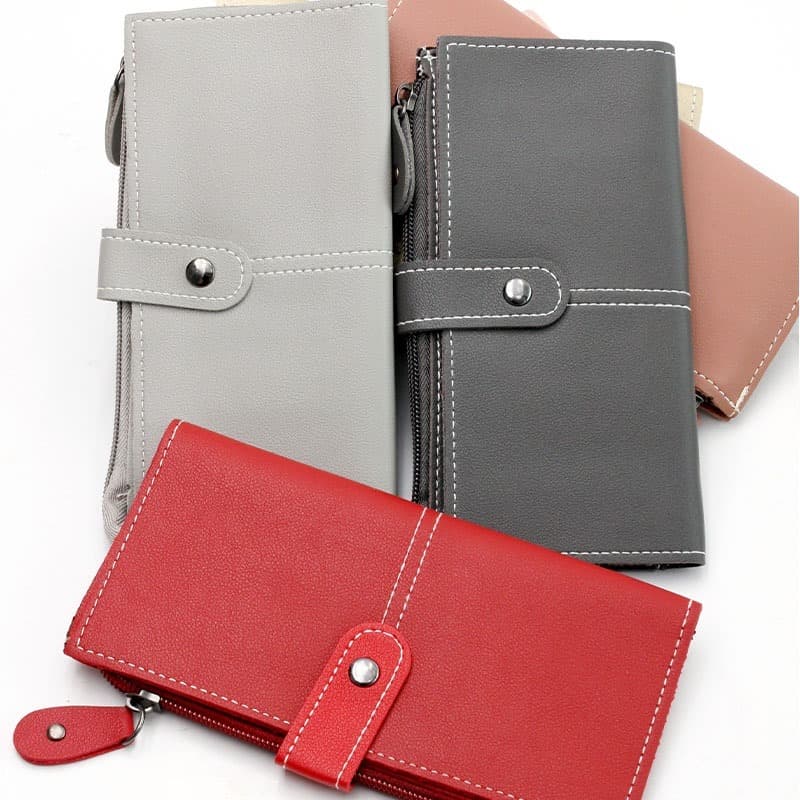 Carteira longa Feminina de Mão Porta Cartões, Leva na Bolsa com Ziper e Botão