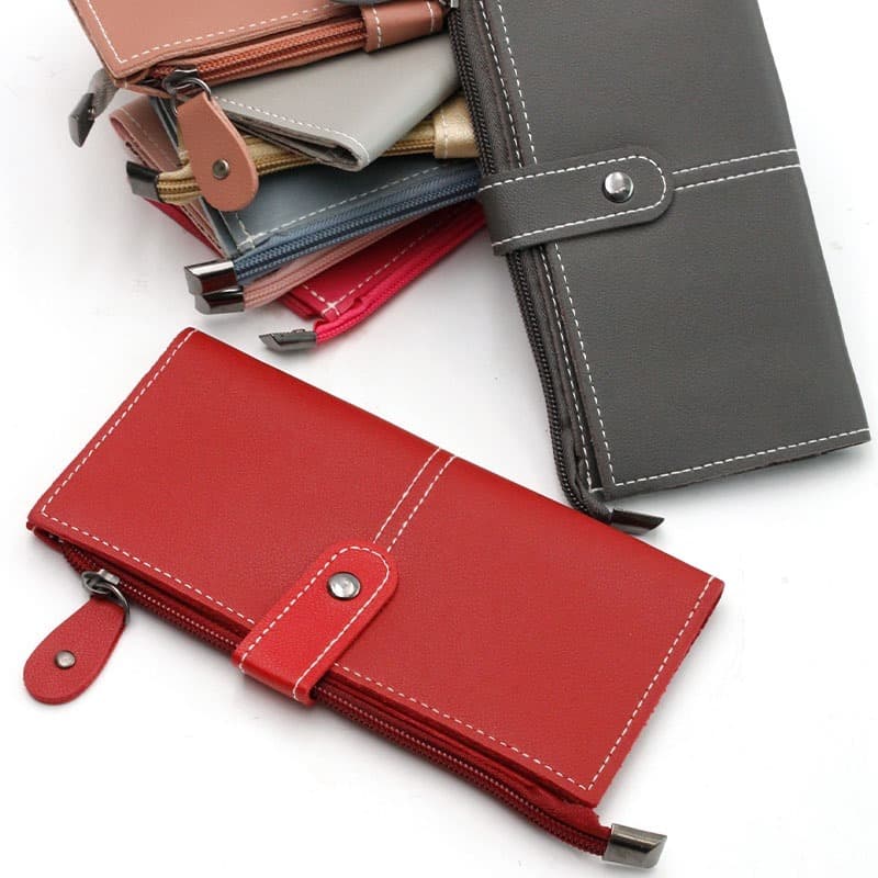 Carteira longa Feminina de Mão Porta Cartões, Leva na Bolsa com Ziper e Botão