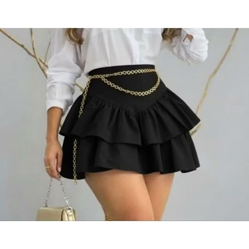 Saia com Short por Baixo Feminina – Moda Tendência, Babado Duplo e Super Confortável