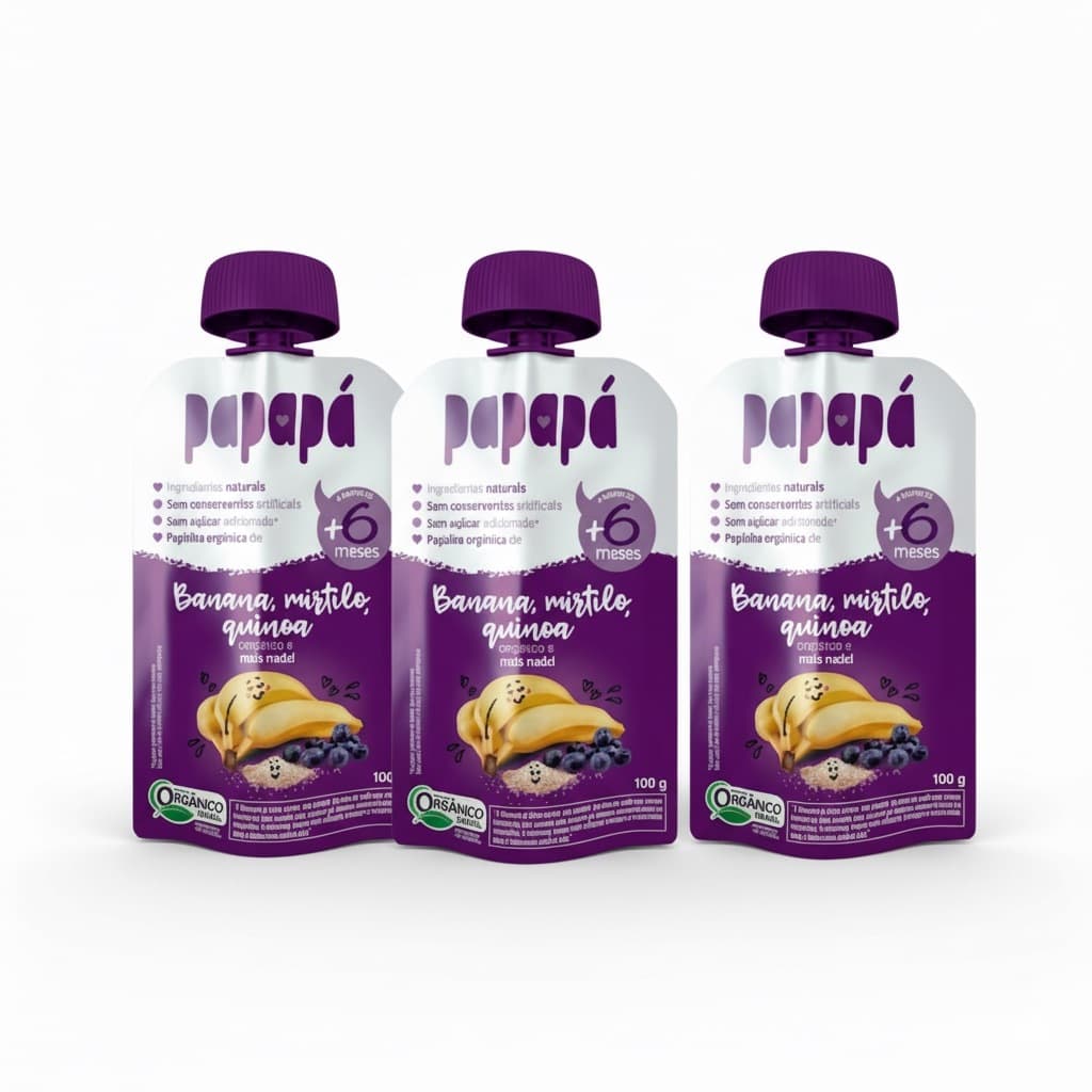 Kit Papinha Infantil Papapá - Banana Mirtilo e Quinoa - 2x100g +6Meses