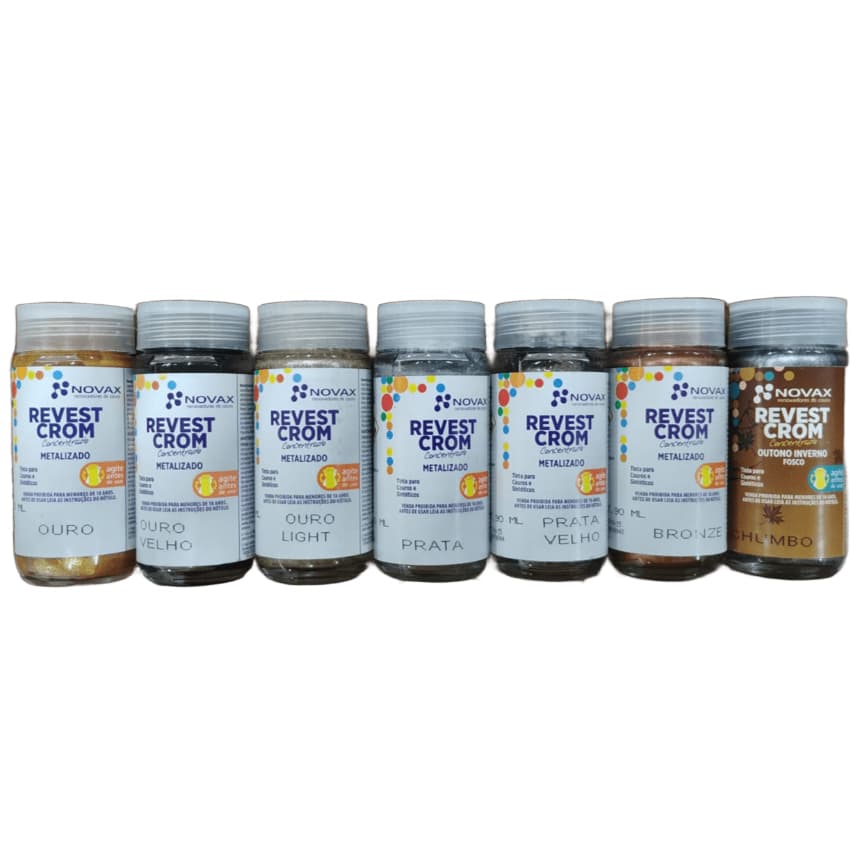Tinta Metalizada para Couro e Sintético – 90ml | Ouro, Prata, Bronze, Chumbo | Novax