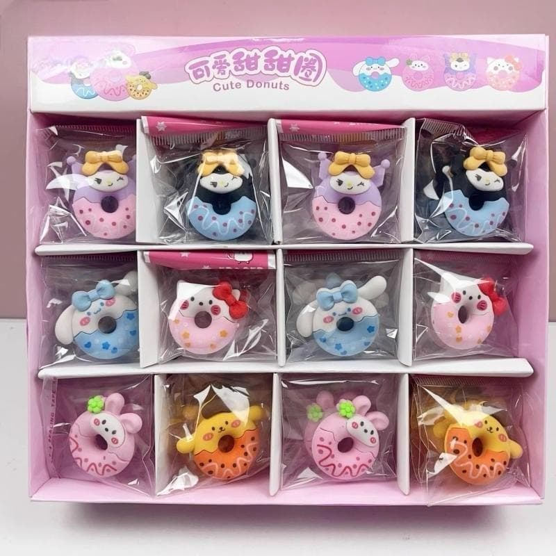 6 Pcs Anime Hello Kitty Kurumi Canela Cachorro Donut Lápis Borracha Material De Papelaria Para Estudantes Sanrio E