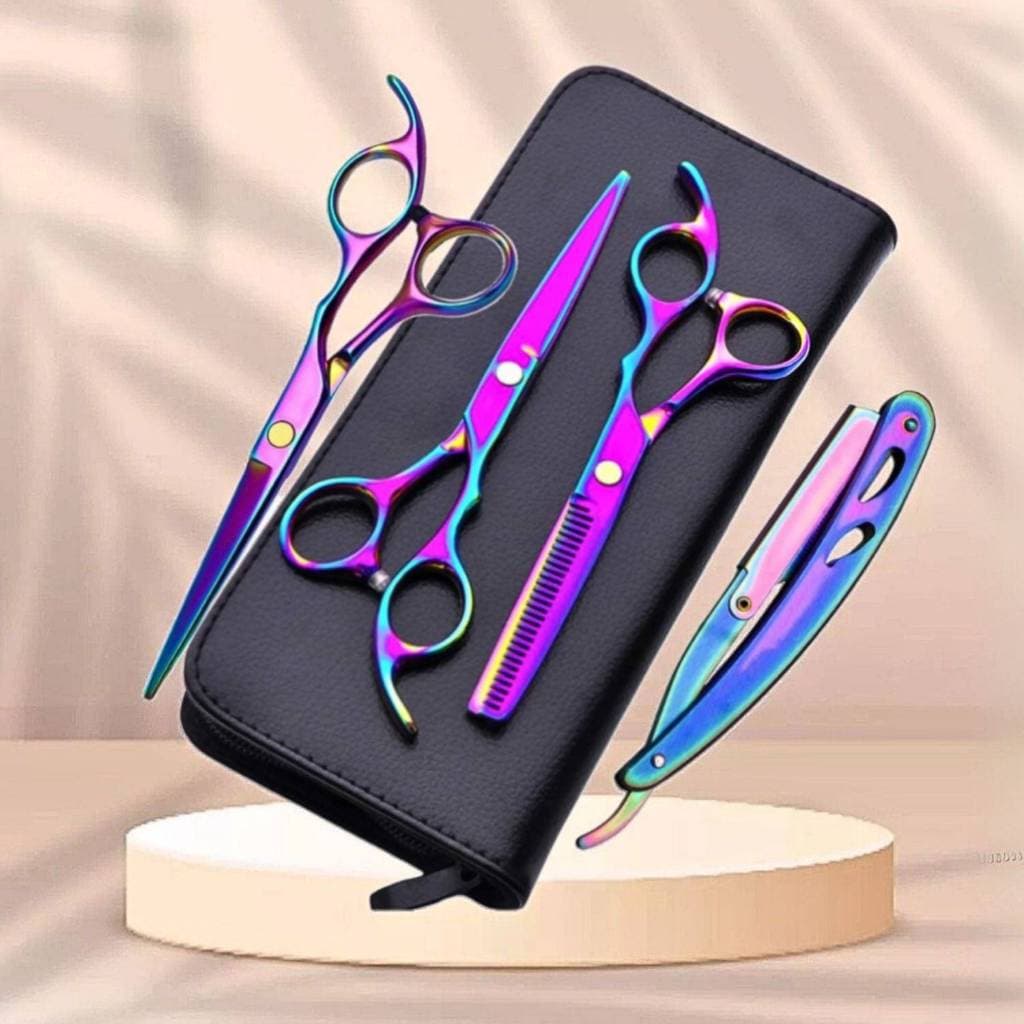 Kit 3 Tesouras Fio Navalha Desfiadeira Profissionais Para Cabeleireiro/Barbeiro