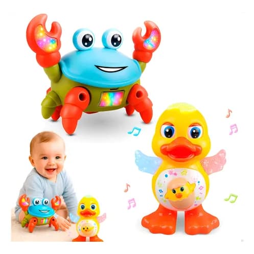 Kit 1/2 Pato Dançarino E Caranguejo Fujão Abelha Brinquedo Musical Anda Mexe Com Luz E Som