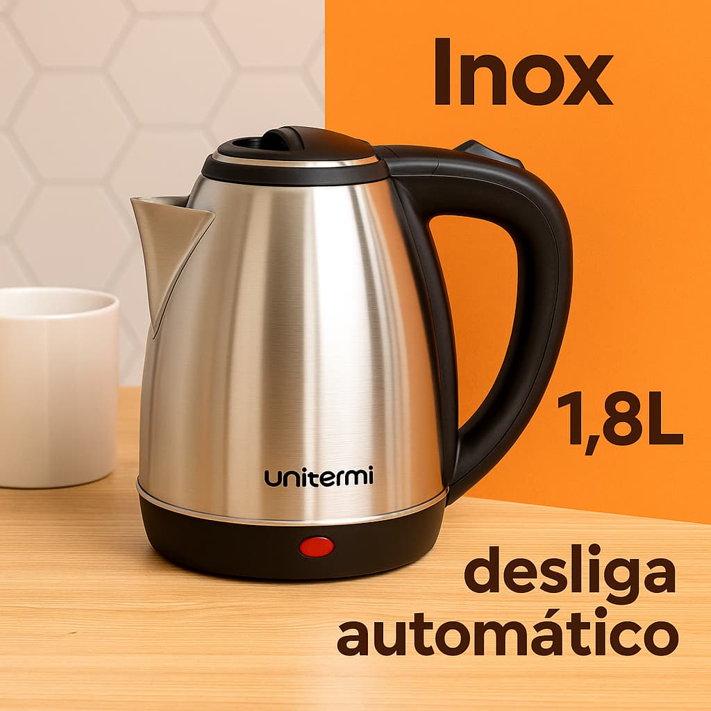 Chaleira Elétrica Inox 1,8L - 110V/220V - Ferve Rápido - Desligamento Automático - Unitermi Atacama