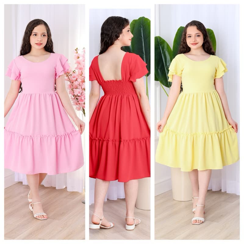 Vestido Infantil Juvenil com Manga Babado e Costa com Lastex – Elegante e Confortável”