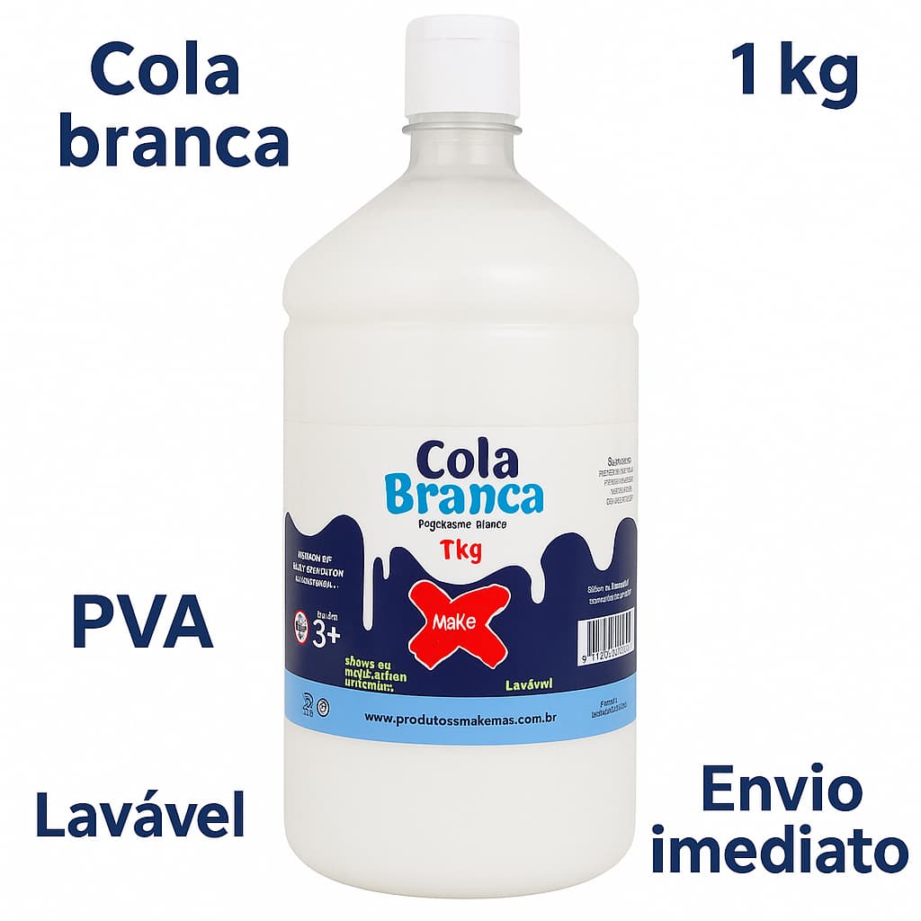 Cola Branca 1Kg Make + PVA Lavável Escolar Slime Artesanato - Envio Imediato