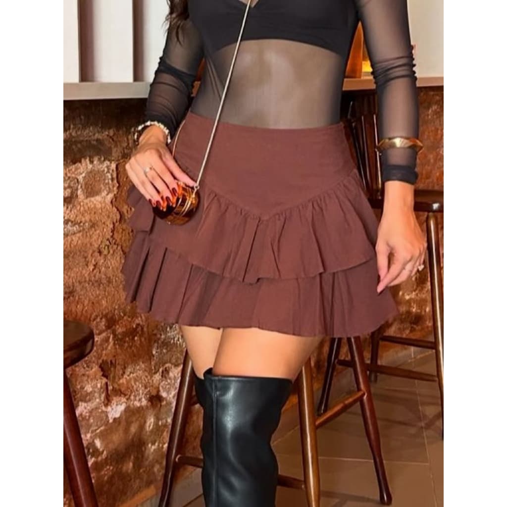 Saia Shorts Babado Feminina Com Shorts Por Baixo Conforto e Estilo Moda 2026