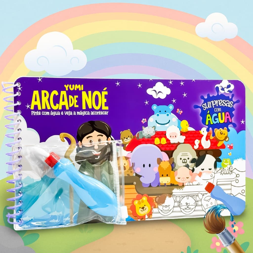 Surpresas com Água Arca de Noé Livro Infantil Pinta Com Água Capa Dura Agua book Aquabook