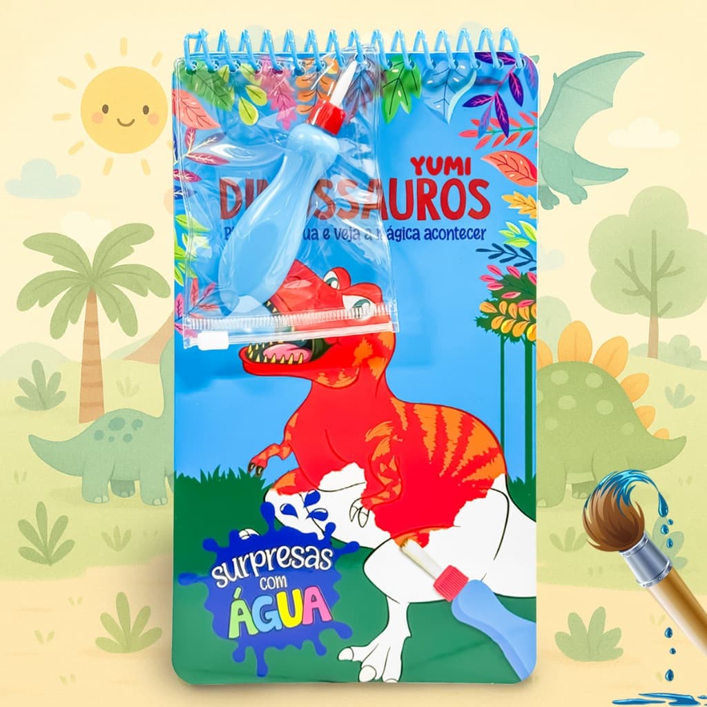 Livro Infantil Desenhos Dinossauros Pinta Com Água Capa Dura Agua book Aquabook