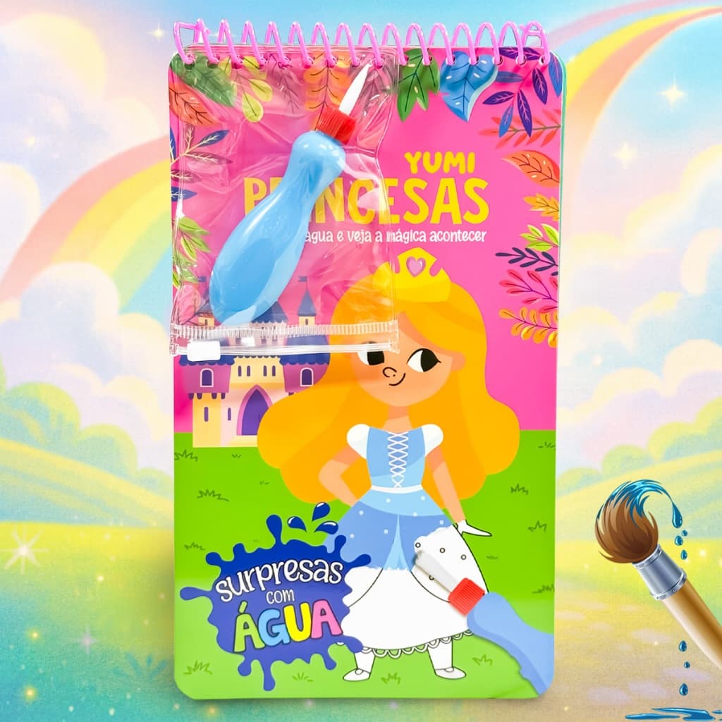 Livro Rosa Infantil Desenhos Para Menina Princesas Pinta Com Água Capa Dura Agua book Aquabook