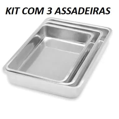 Kit com 3 Assadeiras Formas Para Bolo Retangular Alumínio n1 ao 3