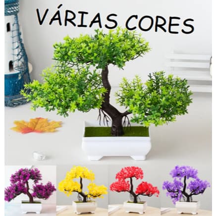 Bonsai Artificial 25cm Realista de Plástico com Vaso Bonsai para Casamento Planta Árvore Pequena Decoração Verde Amarelo
