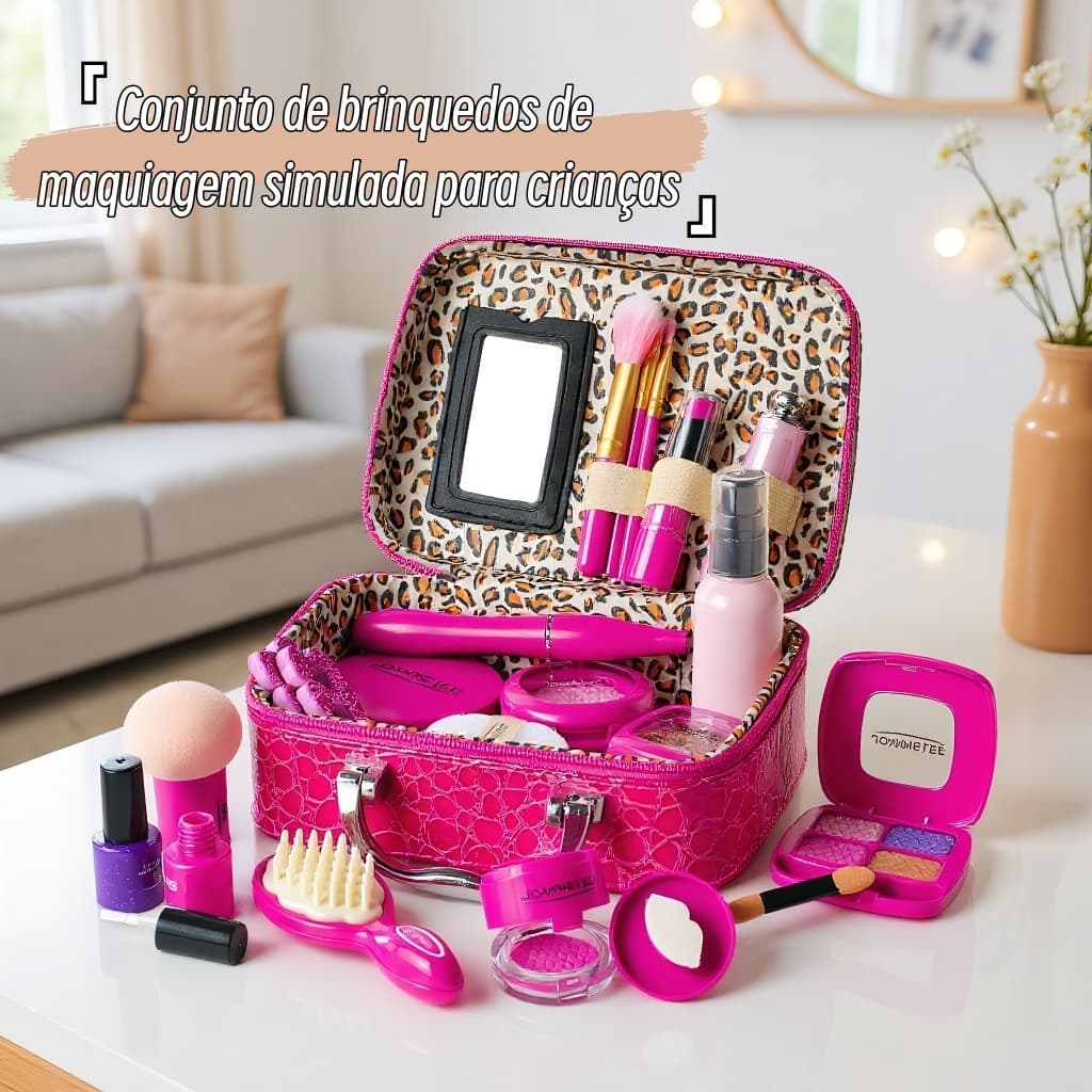 Conjunto de Brinquedos de Maquiagem Infantil, Bolsa de Maquiagem, Brinquedo de Faz de Conta