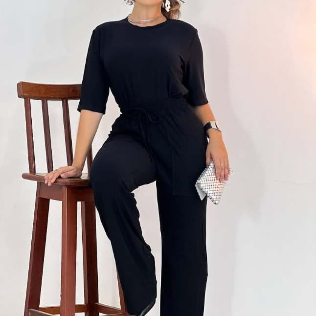 Conjunto de Moletinho Premium Calça Pantalona Blusa Mullet Manga Curta