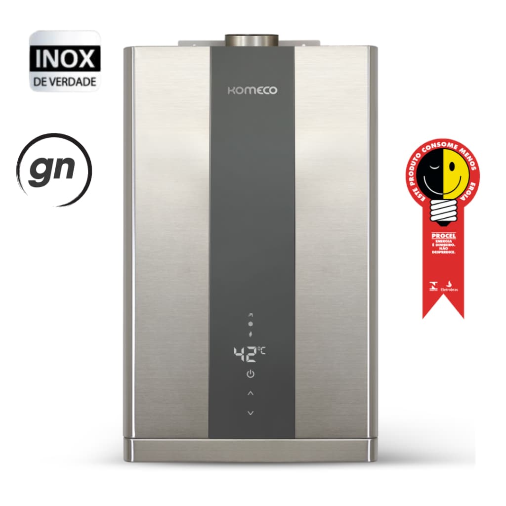 Aquecedor de Água a Gás Natural Gn Komeco Cinza Inox KO 16DI G2 1CBGN4 Bivolt