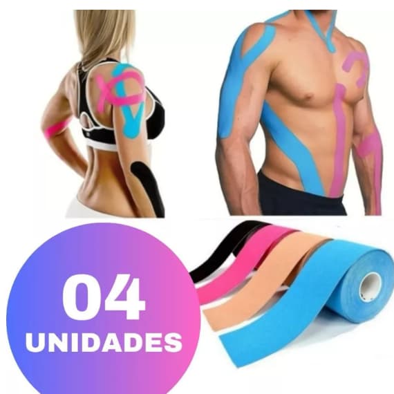 Kit 4 Fita  Bandagem Elástica Tape Fisioterapia Adesiva Alivia a Dor Lesão Atleta  5cmx5m RO-858