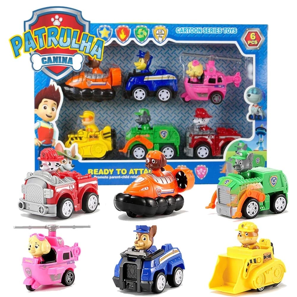 Kit 6 Carrinho Patrulha Canina Brinquedo Coleção Premium Fricção Cachorrinhos Desenho Bonecos