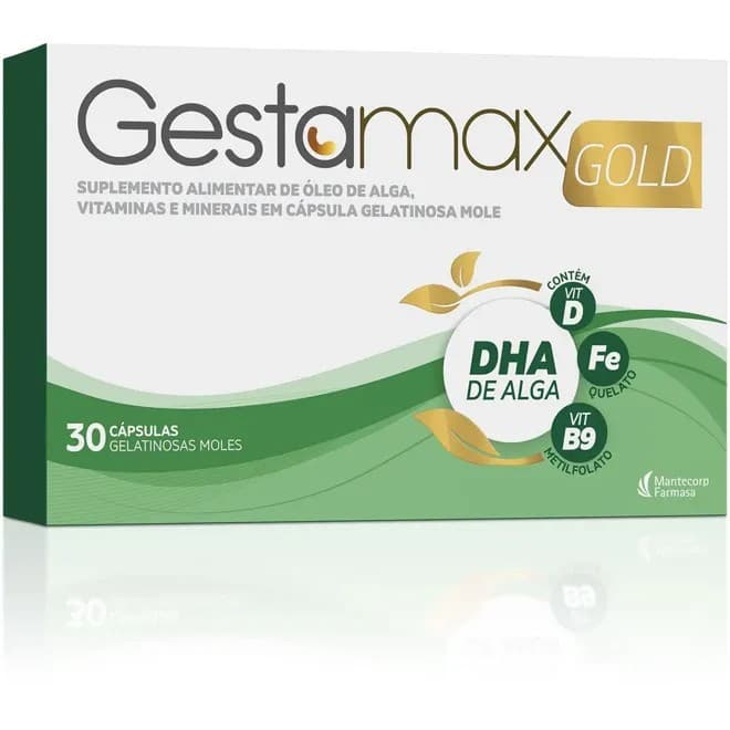 Gestamax Gold Ômega 3 DHA de Alga + Vitaminas e Minerais 30 Cápsulas Suplemento Gestante
