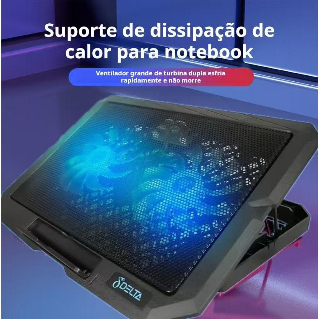 Aitek Suporte Notebook Ergonômico 2 Ventoinhas Cooler Refrigeração Led 5V 1300rpm +Suporte Celular