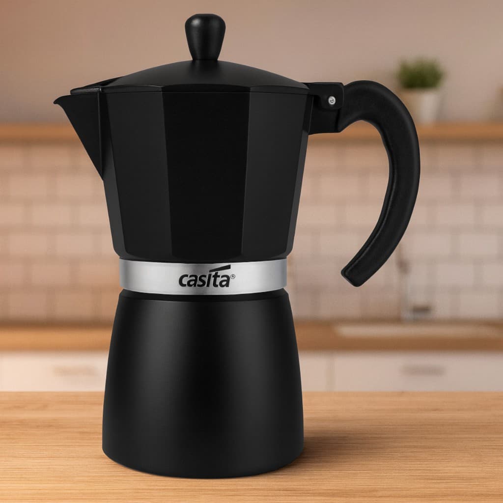 Cafeteira Italiana Casita 6 ou 9 Xícaras (300ml ou 450ml) em Alumínio Preto