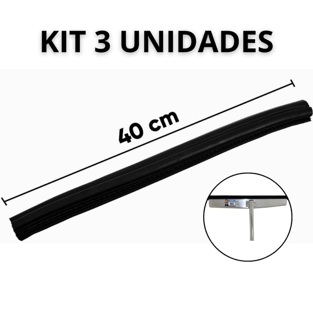 Kit 3 Refil Borracha Rodo Aluminio 40cm Reforçado