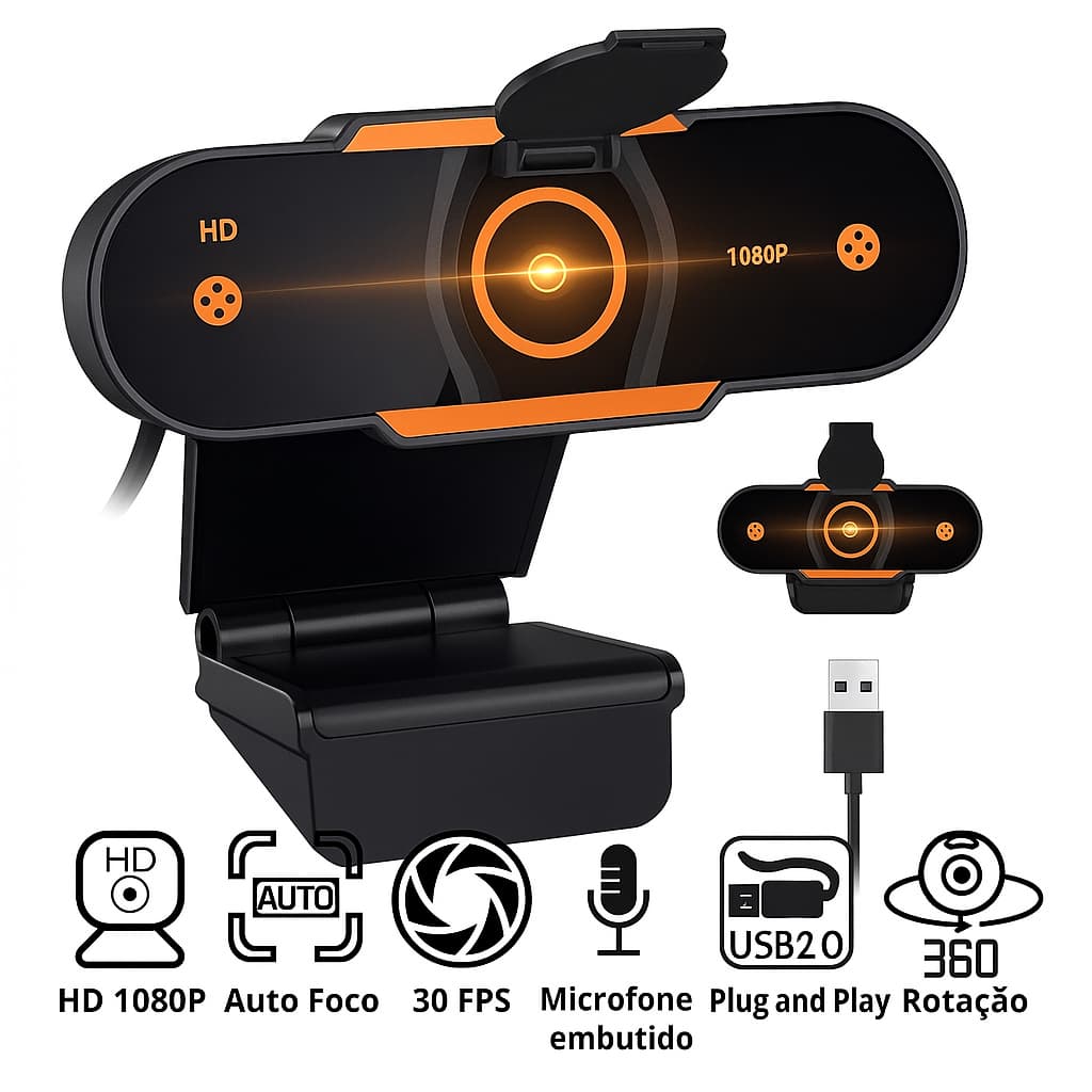 Webcam Full Hd 1080p Alta Definição Com Microfone Integrado Pc Notebook Home Office