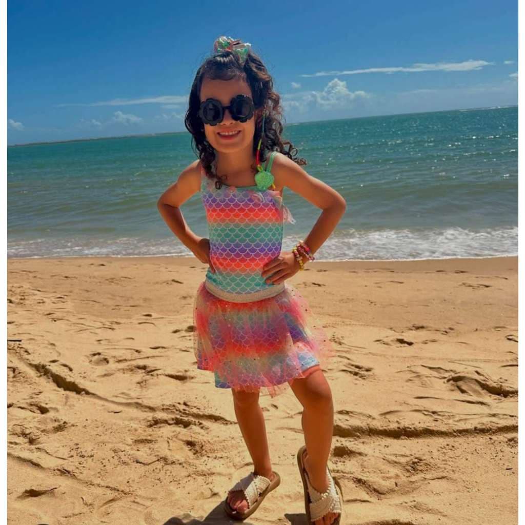 Maiô Infantil Menina 4-10 Anos Maio Moda Sereia 2025 Verão Praia Fato De Banho Infantil Com Saia De Renda