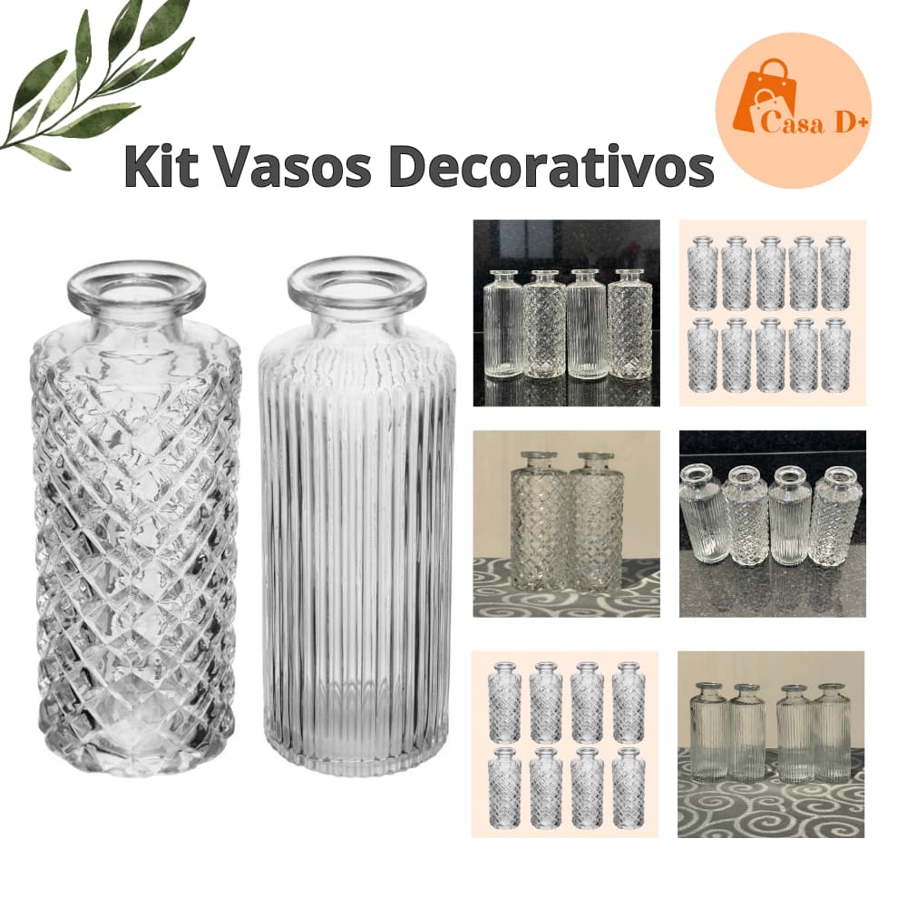 Kit Vasos de Vidro Decorativos Lyor 13 cm x 5 cm Decoração Casamento Festa Sala Flores Elegante