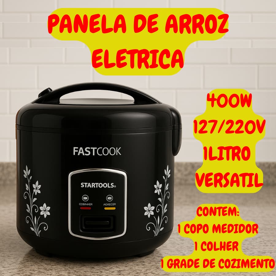 Panela De Arroz Eletrica 1L Startools 400W 127/220V Com Colher Copo Medidor E Grade Para Cozimento