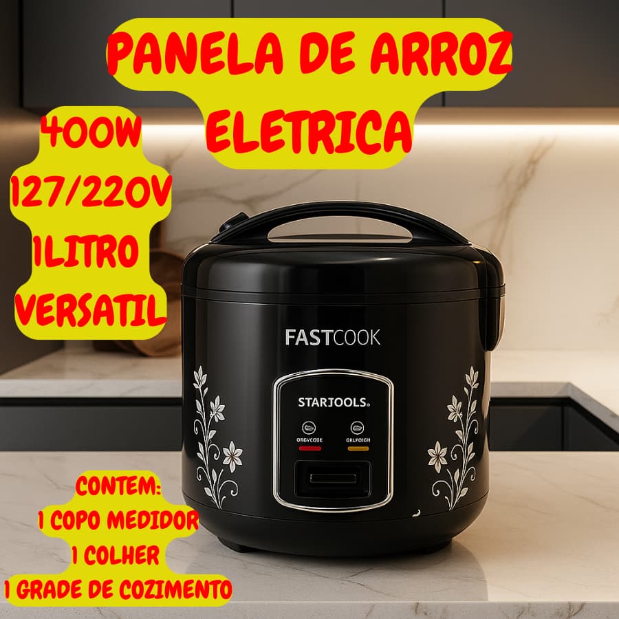 Panela De Arroz Eletrica 1L Com Copo Medidor Colher Grade Para Cozimento 400W 127/220V Startools