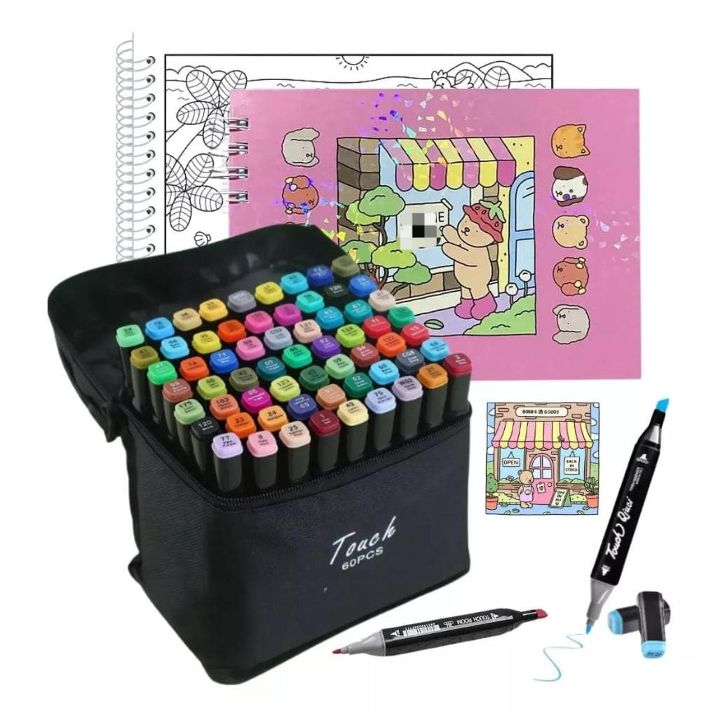 BGoods Coloring livro Kit Capa Dura + Canetas De Ponta Dupla Marcadores