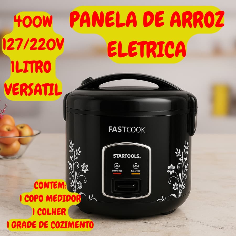 Panela De Arroz Eletrica 1L Com Colher E Copo Medidor 400W 127/220V Startools Grade Para Cozimento