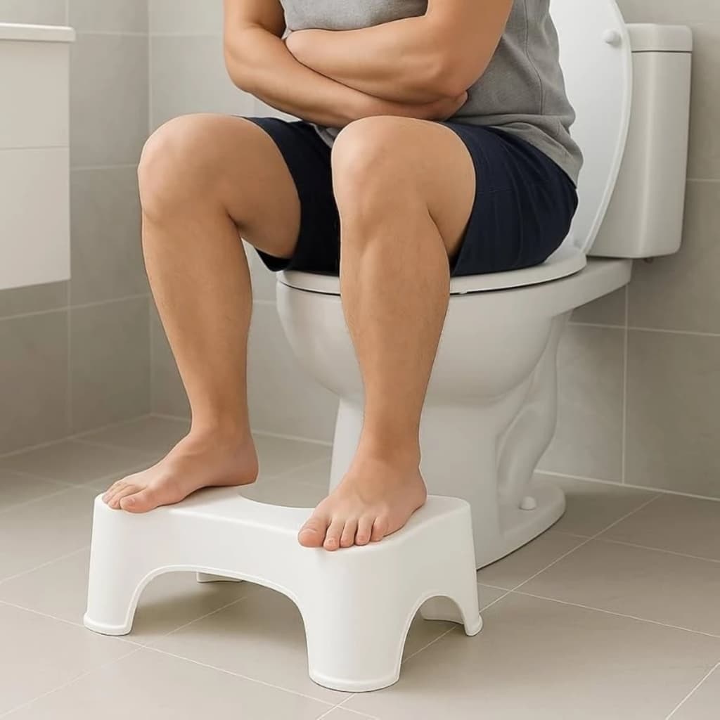 Banquinho Auxiliar para Vaso Sanitário sendo Ergonomia, Confortável e Seguro para Saúde Intestinal
